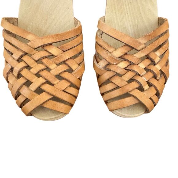 Maguba of Sweden Brown Leather Braided Wooden Heeled Clogs Size 37 = US 7 - 7.5 - Picture 3 of 10